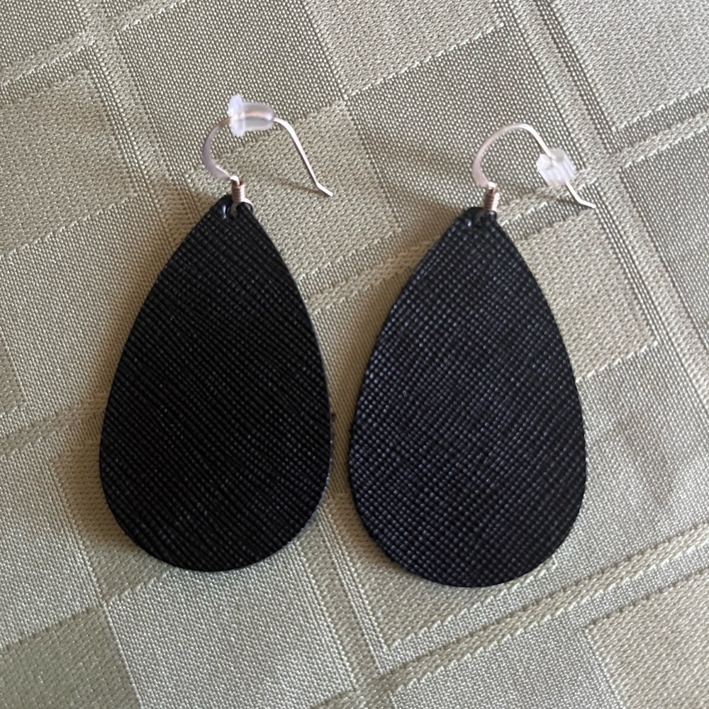 Black Leather Nickel & Suede Earrings With Silver Metal Backings.